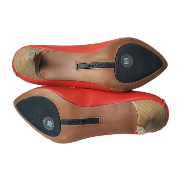 Calvin Klein Jeans Heels Size 9 Kaleigh Red Women's Leather Slip On Pumps - Picture 7 of 10